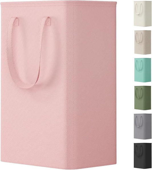 Lifewit Slim Collapsible Laundry Basket with Handles, 50L, Pink | Narrow Laundry Hamper for Dirty Clothes, Tall Thin Laundry Bin, Small Clothes Hamper for Bathroom, Bedroom, RV, Dorm