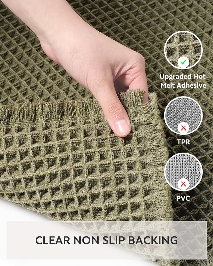 tchdio Waffle Bath Mat Rug, Super Absorbent Non Slip Bath Mats for Bathroom Mat Ultra Soft Bathmat Machine Washable Bathroom Rugs with Tassels, Bath Rugs Beside Tub, 17" x 24"
