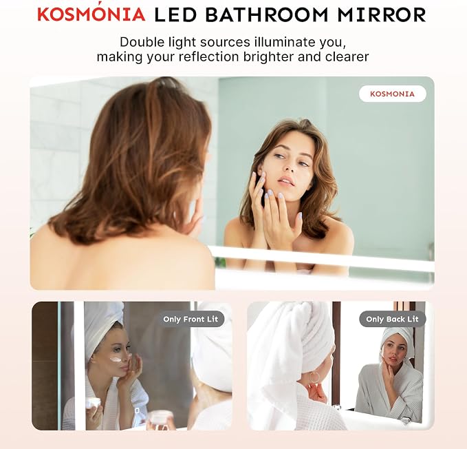 36x72 Inch LED Bathroom Mirror with Lights | Extra Large Lighted Smart Vanity Mirror with Memory Function, Anti-Fog, Backlit + Front Lit, Dimmable 3-Color Temperature