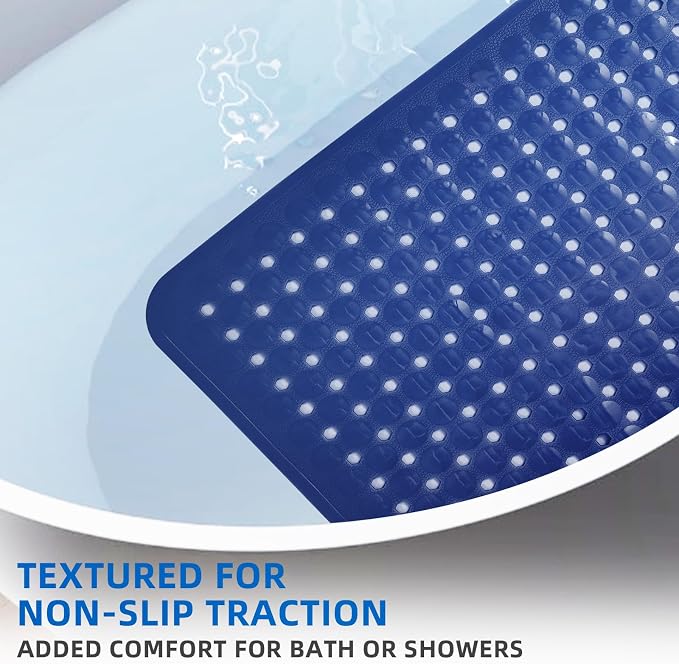 MOONFLY Shower and Bathtub Mat, 40x16 Inches, Navy Blue | Extra Long Non Slip Mats with Suction Cups,Drain Holes, Machine Washable ,Anti Slip Bathmats, Bathroom Mats for Tub Nonslip