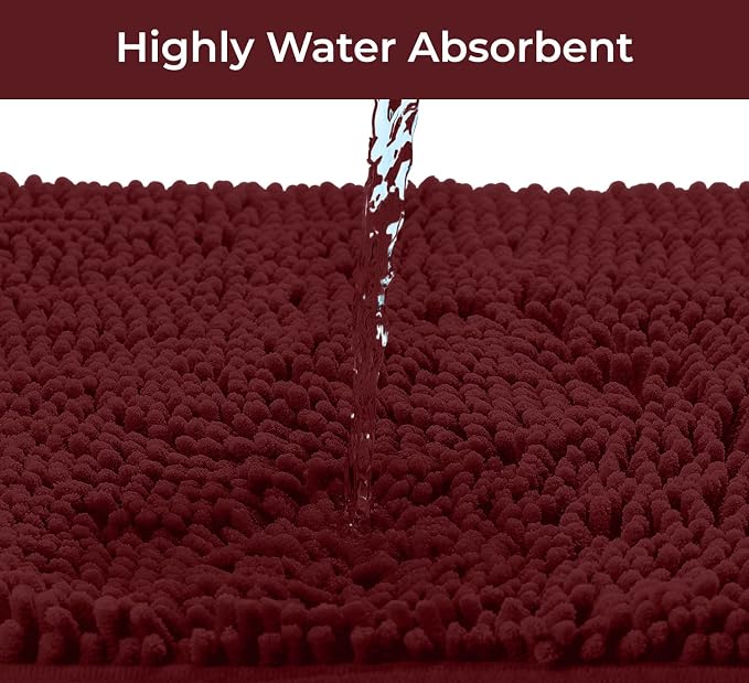 Ultra Soft Texture Chenille Plush Bath Rugs Floor Mats, Bath Rug Non Slip Microfiber Door Mat for Kitchen/Entryway/Living Room (30 x 20 inches, Burgundy)