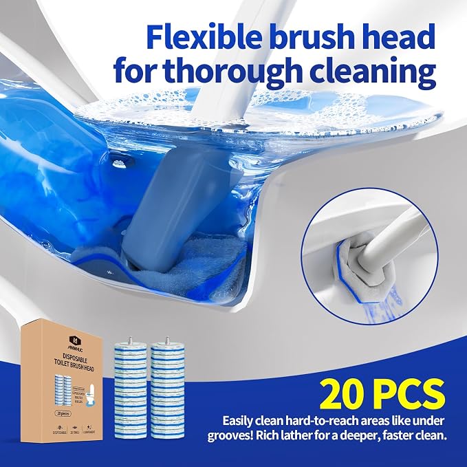Toilet Bowl Cleaner Wand Refills Compatible with CLOROX, 20 Count Disposable Toilet Brush Refills, Replacement Heads for Toilet Cleaning System, Blue