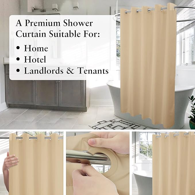 River Dream Extra Long Shower Curtain No Hooks or Liner Needed, Beige | Soft Microfiber, 84" Long Fabric Shower Curtain Set Waterproof, Bottom Magnets, Machine Washable, 71W x 86H(84H)