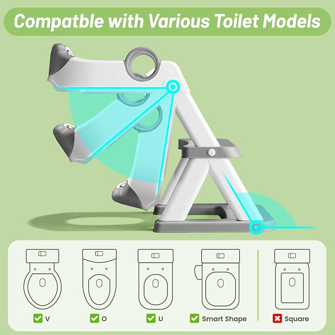 Potty Training Seat, Upgrade Toddler Toilet Seat for Kids Boys Girls, 2 in 1 Potty Training Toilet, Splash Guard Anti-Slip Pad Step Stool(Grey-Frog)