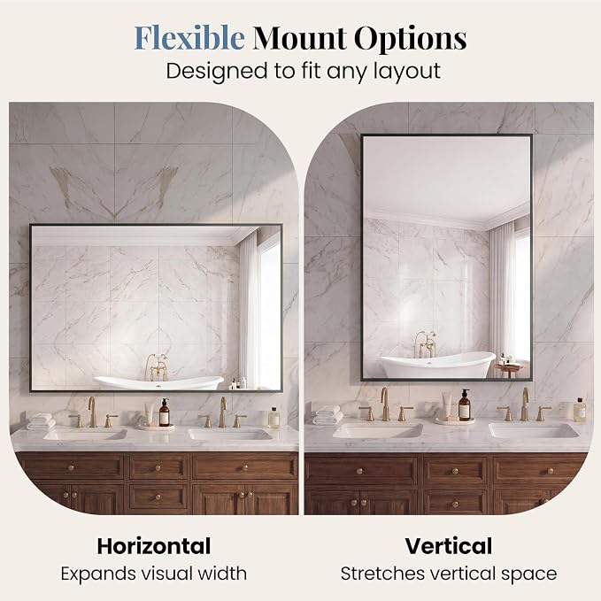 DUMOS Bathroom Mirror for Over Sink, 40"x30" Rectangle Wall Mount Mirror | Modern Vanity Mirrors with Tempered Glass and Metal Frame, Anti-Rust, Horizontal or Vertical for Home Decor, Black