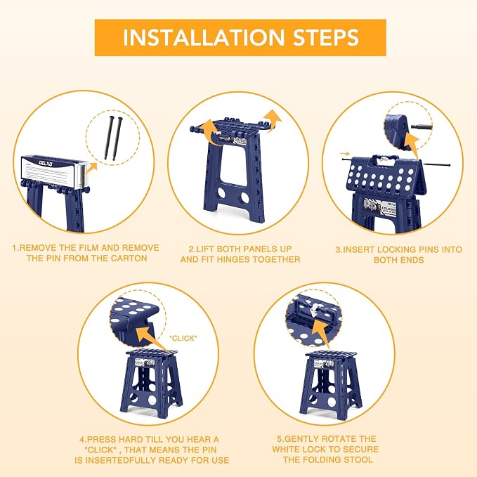 Delxo 16 Inch Folding Step Stool,Foldable Step Stool for Adults Blue | Step Stool with Safety Lock,Portable Collapsible Step Stool,Non-slip Folding Stools for Kitchen Bathroom Bedroom Garden 1PC