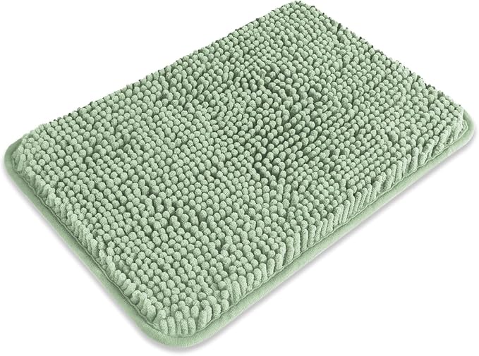 Small Bathroom Rug 12"x18" – Washable and Absorbent Bath Mat, Non Slip, Thick Soft Chenille Bath Rugs for Bathroom, Shower, Sink, Dog mat(Sea Foam)