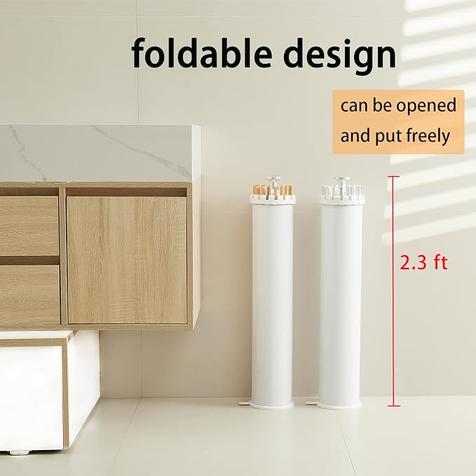 JOOM Clothes Drying Rack, Clothing Stand, Foldable Laundry Drying Rack | Portable clothes rack with wooden rods, plastic cylinder and tripod base for apartments, balconies, RVs, camping and travel.