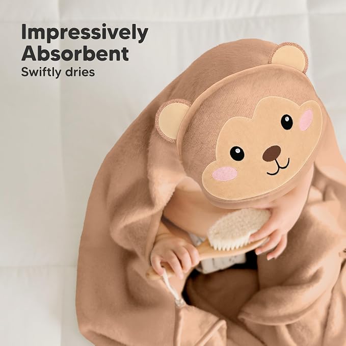 KeaBabies Hooded Baby Towel for Newborn, Baby Bath Towels (Monkey, 35x35) | Viscose Derived from Bamboo, Large Baby Towels with Hood, Boys, Girls, Toddler, Soft Absorbent Baby Bath Essentials