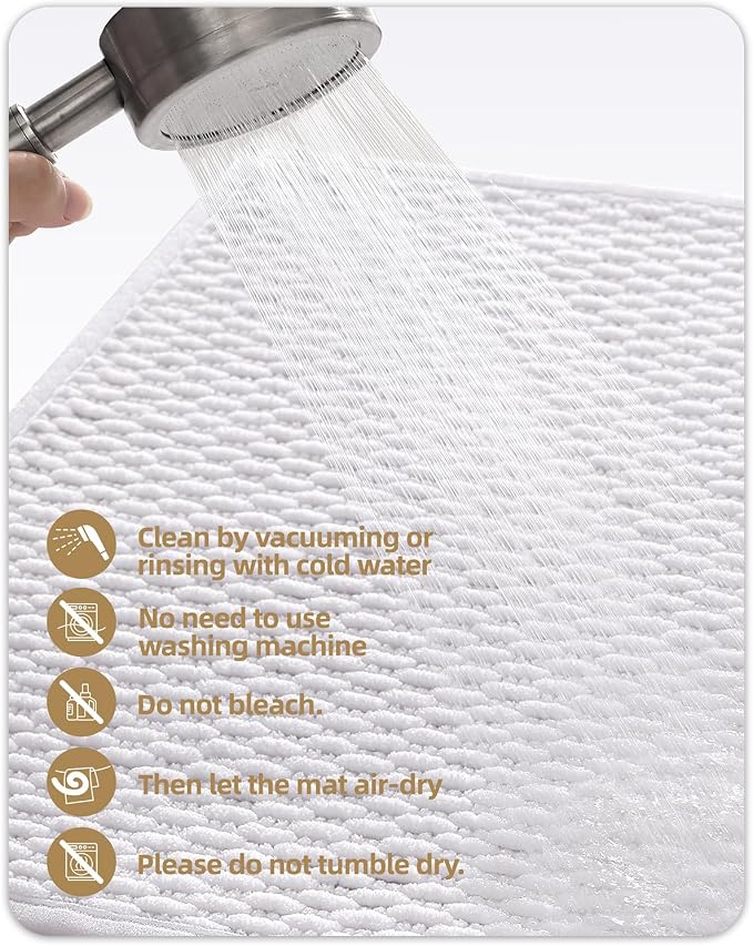 Color&Geometry 24"x36" Chenille Boho Bathroom Rug with Rubber Backing,White | Non Slip Absorbent Bath Mats for Bathroom Floor, Tub and Shower, Thin Fit Under Door, Washable Quick Dry