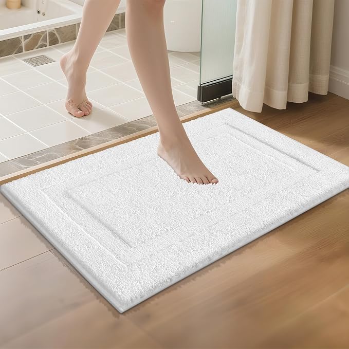SHACOS Soft Microfiber White Bathroom Rugs Sets 2 Pieces 32x20 inch | Absorbent Plush Bath Rugs, Non Slip Washable Shaggy Bath Mats, Fluffy Bathroom Runner Floor Mats Shower Rug