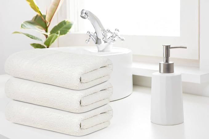 ZUPERIA White Bath Towels Bulk 60 Pack (22 x 44 Inches) - 100% Cotton Economy Light Weight Towels for Commercial Use - Quick Dry, Ultra-Soft, and Absorbent Bulk Towels