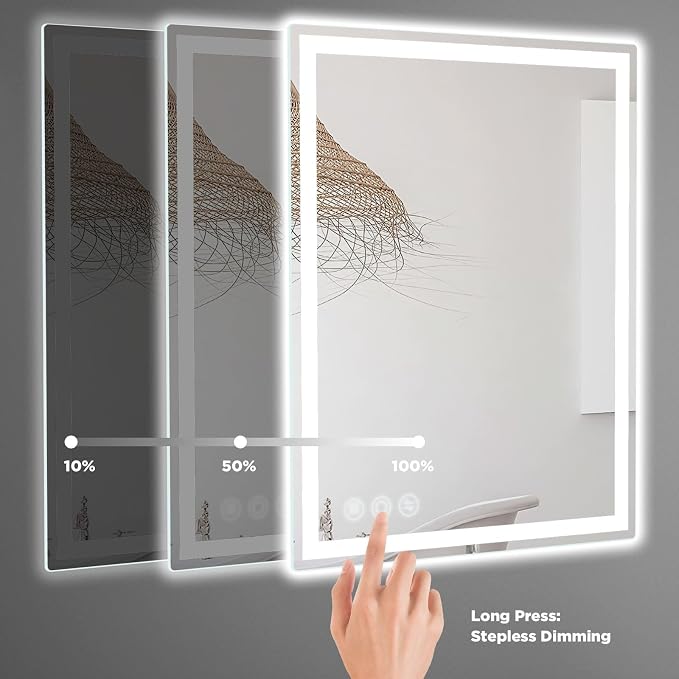 24" x 36" LED Bathroom Mirror with Lights, Memory Vanity Mirror | Anti-Fog, 3 Color Modes, Dimmable, Front Lit, Memory Function, Tempered Glass, Lighted Bathroom Mirror for Wall