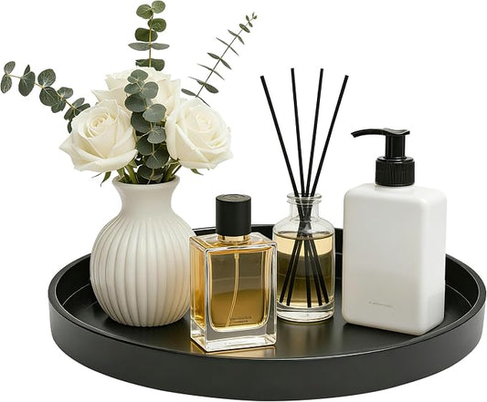 1 Pack 11" Bathroom and Vanity Tray, ABS Bathroom Counter Organizer, Coffee Table Decor for Perfume, Candles, Keys &More. Kitchen Countertop Organizer, Decorative Tray Soap Holder, Black
