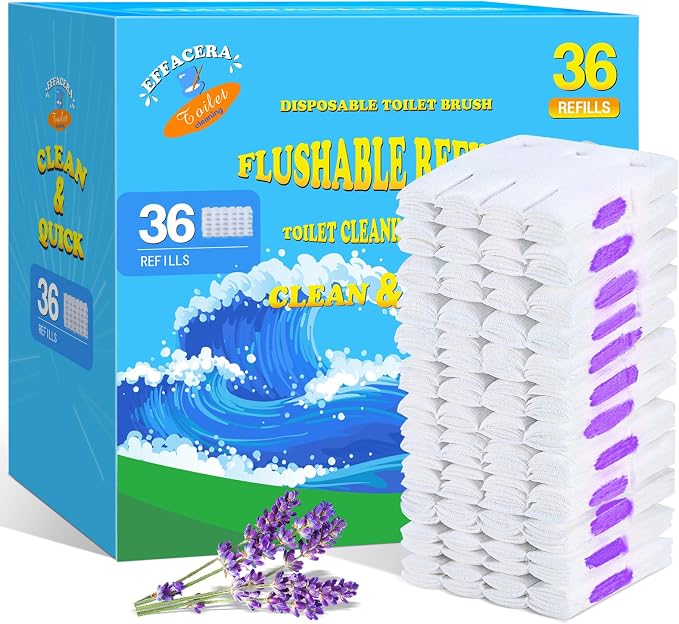 36 Count Flushable Toilet Bowl Cleaner Refills, Toilet Cleaner Refill Pads | Flushable, Disposable, Bathroom Toilet Brush Refills, Accessories Supplies Starter Kit, Fresh Lavender Scent, No Handle