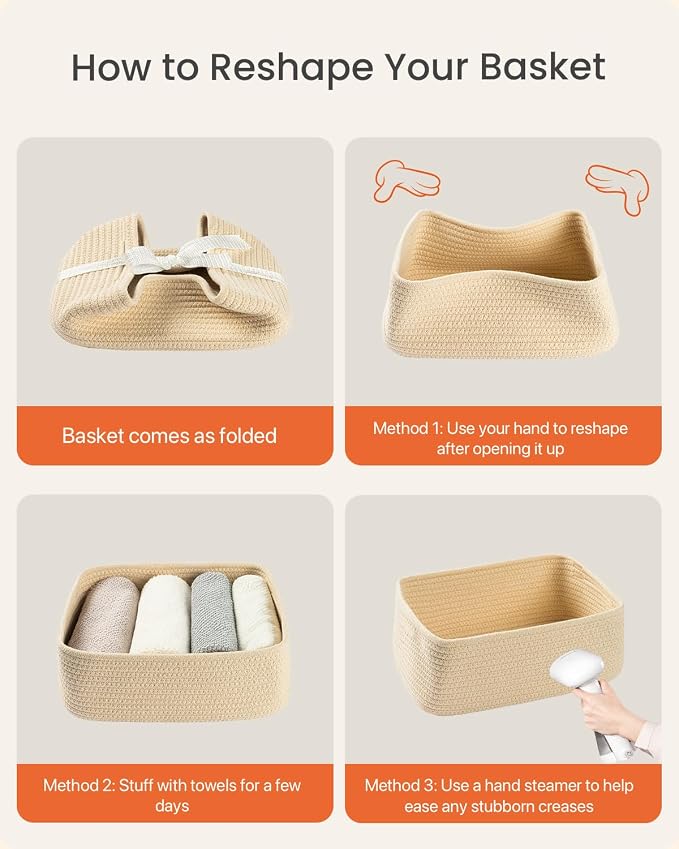 KALLAX Small Woven Storage Basket for Organizing, 12 x 8 x 4.5 inch, 3 Pack | Shelf baskets for closet organization, toy storage and home decor, Perfect as empty gift baskets for holidays, Beige