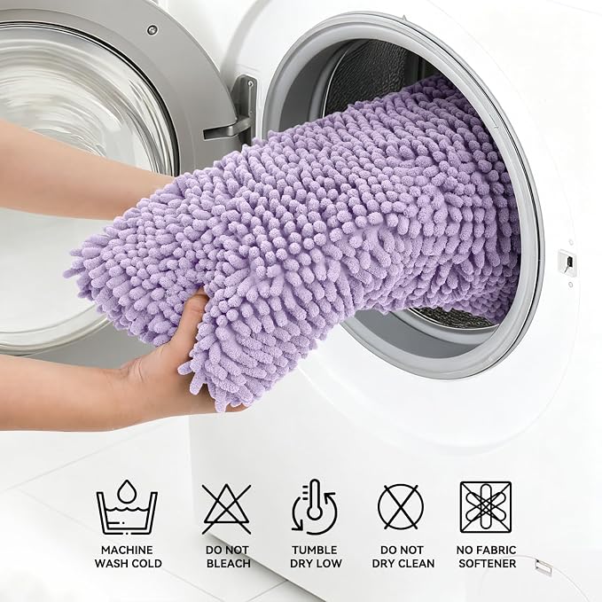 Bcoimo Small Bath Rug Mat,24x17 Extra Soft Chenille Lavender Bathroom Mats | Non Slip with Rubber Backing Bathroom Rugs;High Absorbent And Quick Dry Microfiber mat; Machine Washable;Extra Soft Bath Rug