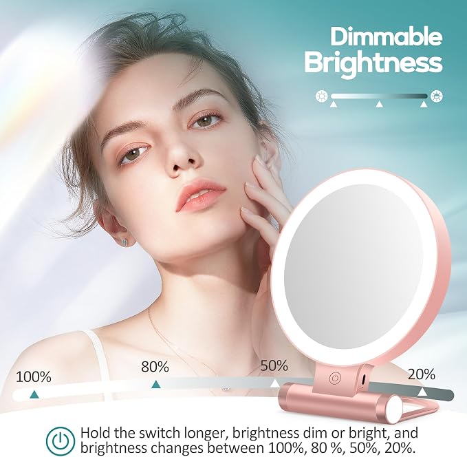 Magnifying Mirror with Light 30X, Double-Sided 1X/30X Magnifying Makeup Mirror with Tweezer, 2000mAh 3 Colour Modes with Adjustable Brightness,Foldable Compact Travel Mirror(Rose Gold)