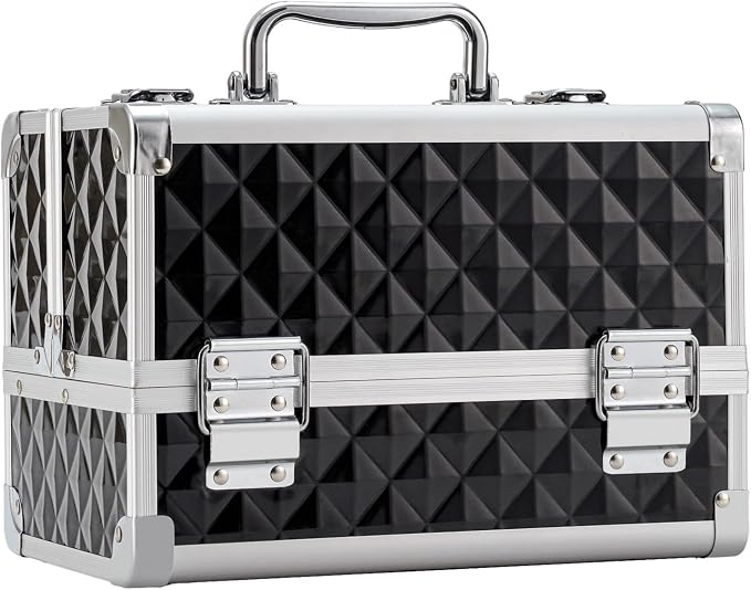 Leeora&Leekoo Makeup Train Case Cosmetic Box Portable Makeup Case Organizer 2 Trays Makeup Storage for Cosmetologist Aesthetic Supplies Nail Tech Traveling Makeup Box (Watercube)