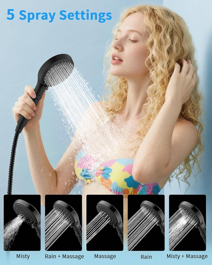 Shower Head with Handheld, High Pressure Showerhead with Hose Black | 80" Extra Long Stainless Steel Hose & Adjustable Bracket, Shower Heads with ON/OFF Switch for Pets Bath