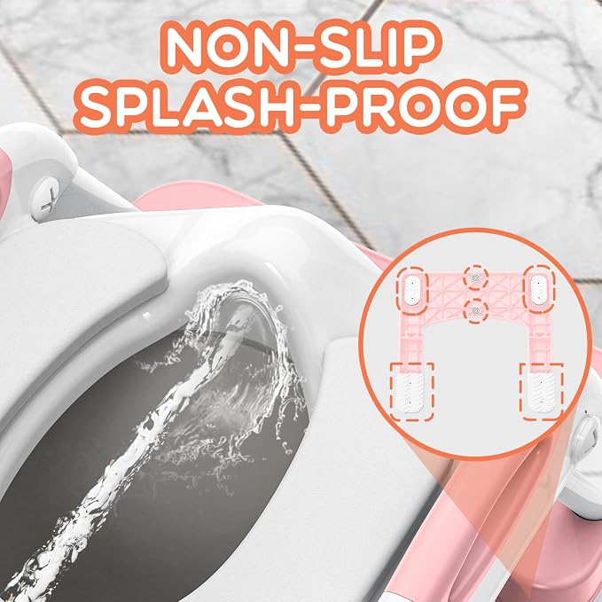 Potty Training Toilet for Toddlers, 2-in-1 Potty Training seat, Anti-Slip | SKYROKU, Fits Round & Elongated Toilets, 6 Heights, Splash Guard, Foldable, Holds 200+ lbs, Step Stool, Dishwasher Cushion
