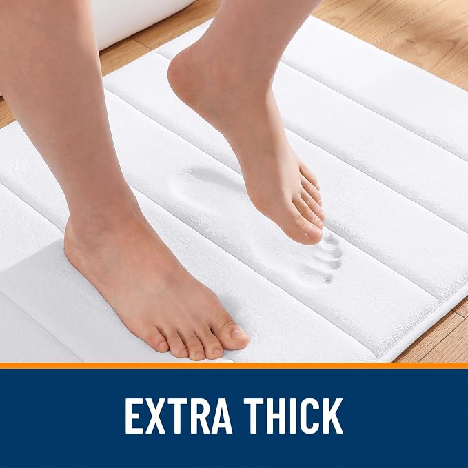 OLANLY Memory Foam Long Bathroom Rugs Runner 59x20, Super Soft Absorbent | White, Quick Dry Bath Mat, Machine Washable Shower Floor Rugs, Bathmat Carpet for Bathroom Floor, Tub and Shower