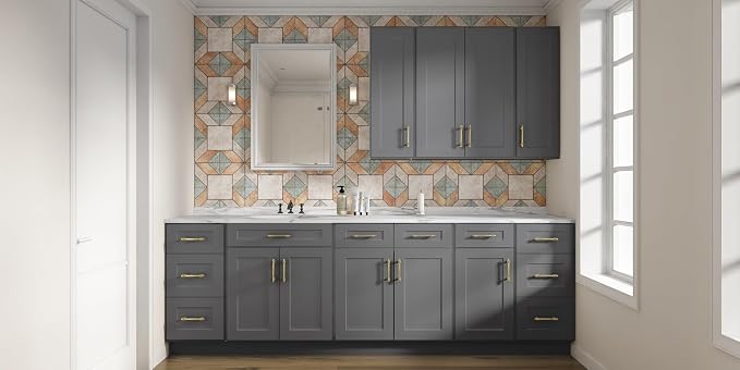 ROOMTEC Wood Wall-Mounted Cabinet,Bathroom Medicine Cabinet with Adjustable Shelf and 2 Soft-Close Doors,Laundry Storage Cabinet for Bathroom,Kitchen,Living Room 12" D*30" W*24" H,Shaker Grey