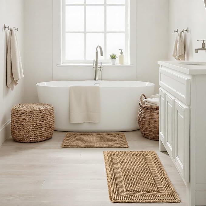 MIULEE Set of 2 Waffle Bathroom Rugs Brown Boho Bath Mat 17x24 in | Looped Design, Super Absorbent, Non Slip, Washable, Ultra Soft, Rubber Backed, Bathroom Mats for Floor Tub Shower