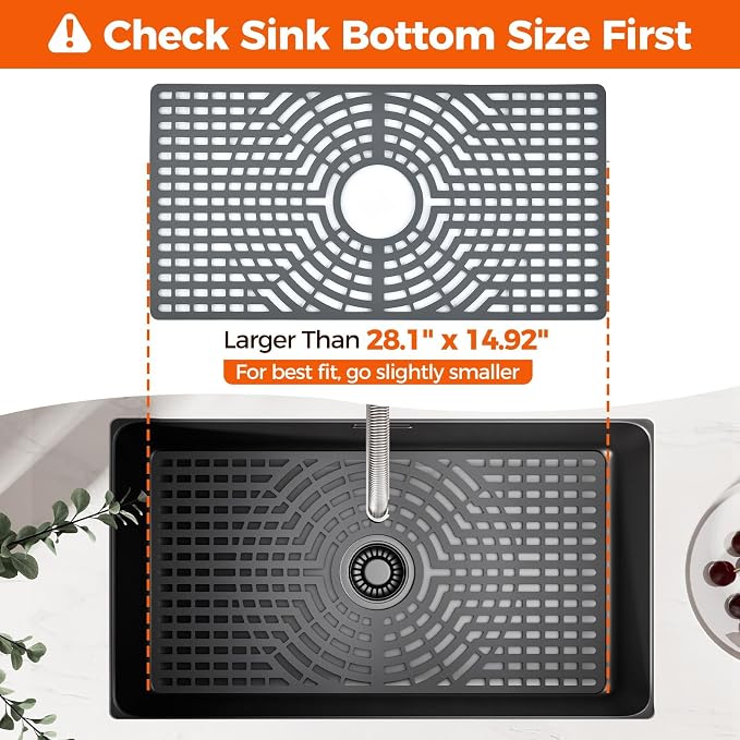 Snuggery Silicone Sink Protector for Kitchen Sink, 28"x15" Center Drain | Scratch protection, cushions fragile dishes and glassware, dishwasher safe, food-grade silicone, 446°F heat resistant