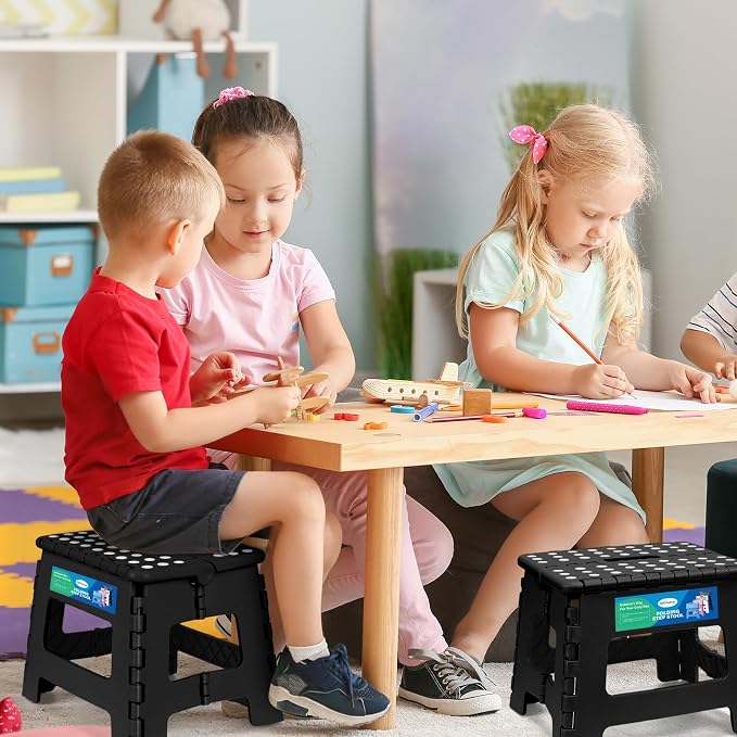 Dyforce Kids Step Stool 9 Inch, 300lbs Folding Step Stool for Toddler | Step stool for kids Black,Anti-slip Heavy Duty with Handle, Lightweight Foldable Stool for Bathroom Kitchen Bedroom Outdoor