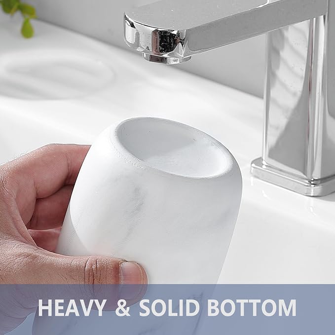 Marble Toothbrush Holders for Bathrooms - 1 Cups Ceramic Toothbrush Toothpaste Holders, White Marble Bathroom Tumbler Cups Reusable Toothbrush Mouthwash Cup, Bathroom Counter Organizer.