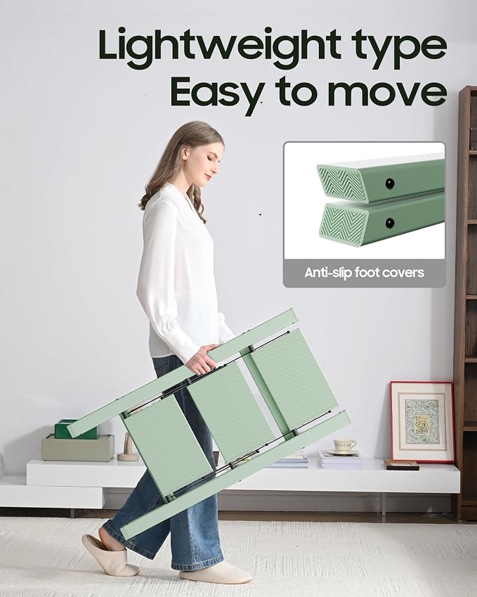 HillhutApex Aluminum Step Stool Foldable,3 Step Ladder (Pale Green) | Lightweight Portable step ladder with Anti-Slip Wide Pedal,330lbs Capacity Ladder for Household,Office,Kitchen