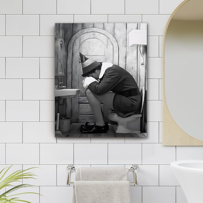 Funny Bathroom Canvas Wall Art, Toilet Paper Humor Poster, 16x20 Inch | Hilarious bathroom comedy decor and modern toilet artwork, gag gift for home, guest bath or office, Humor Style-03