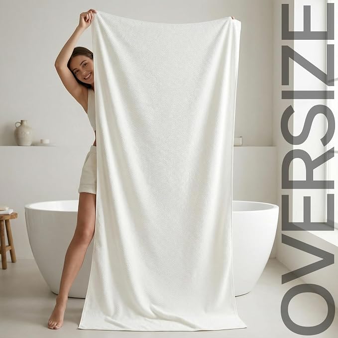 REDKISS Pack of 1 Jumbo Bath Sheet, 40 x 80 Inches Microfiber Oversized Bath Towel for Bathroom, Extra Large & Lightweight, Quick-Dry, Super Soft & Highly Absorbent, Perfect to Wrap Yourself In, White