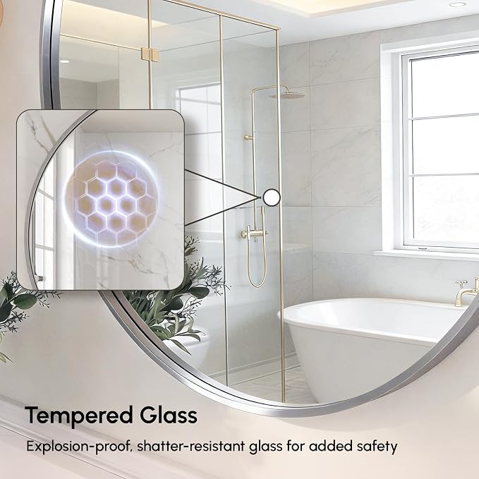 30 Inch Brushed Nickel Round Bathroom Mirror for Over Sink | Circle Mirror with Aluminum Frame, Wall Mirror for Vanity, Entryway, Living Room, Hallway and Bedroom Decor
