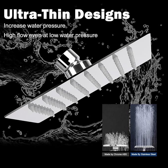 NearMoon Rain Shower Head, High Flow Stainless Steel Square Rainfall Shower, High Pressure Design, Awesome Shower Experience Even At Low Water Flow (6 Inch, Chrome Finish)