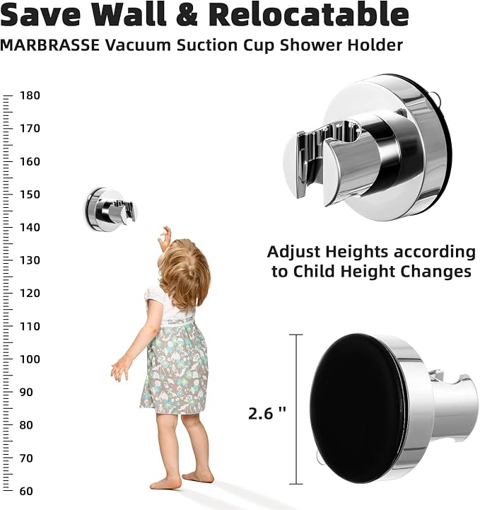 Marbrasse 3-Settings Handheld High Pressure Showerhead with ON/Off Full Shutoff Push Button,Water-saving Camping Shower with Adjustable Angle(Vacuum Suction Shower Head Holder+5 Feet Shower Hose)