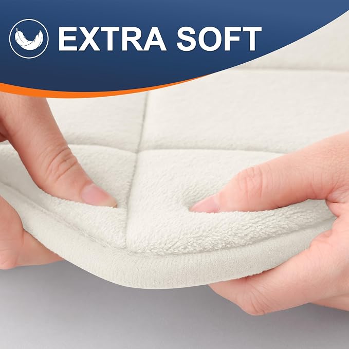 OLANLY Memory Foam Bath Mat 30x20, Ultra Soft and Absorbent Bathroom Rugs | Ivory, Quick Dry, Machine Washable Shower Bath Rugs, Comfortable Bath Carpet for Bathroom Floor, Tub and Shower