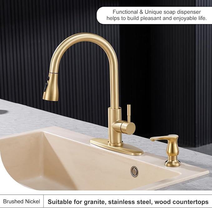 Kitchen Sink Soap Dispenser Brushed Gold, G086BG-G | Gold Under Sink Soap Dispenser with 40" Silicone Extension Tube, Say Goodbye to Frequent Refills