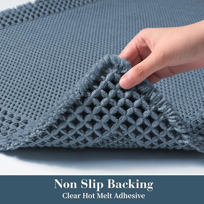 RESARE Waffle Bath Mat for Bathroom, Non Slip Bathroom Rugs 18"x30" Blue | Absorbent Boho Bathroom Floor Mats Machine Washable Quick Dry, Soft Solid Bath Rugs with Tassels, Ideal Farmhouse Home Decor