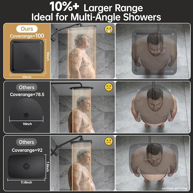 Veken All Metal 10" Luxurious Rain Shower Head with Handheld Spray,Square | Best Dual High Pressure Shower Heads Combo,Double Detachable Showerhead, Adjustable Rainfall,Bathroom Accessories,Matte Black