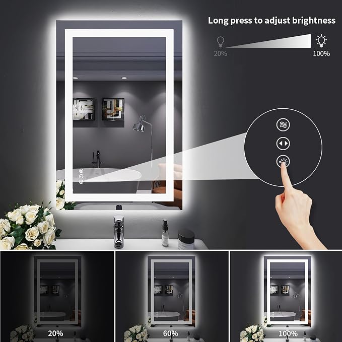 LOAAO 24"X36" LED Bathroom Mirror with Lights | Anti-Fog, Dimmable, 3 Color Temperature, Backlit + Front Lit, Memory Function, Tempered Glass, UL Listed