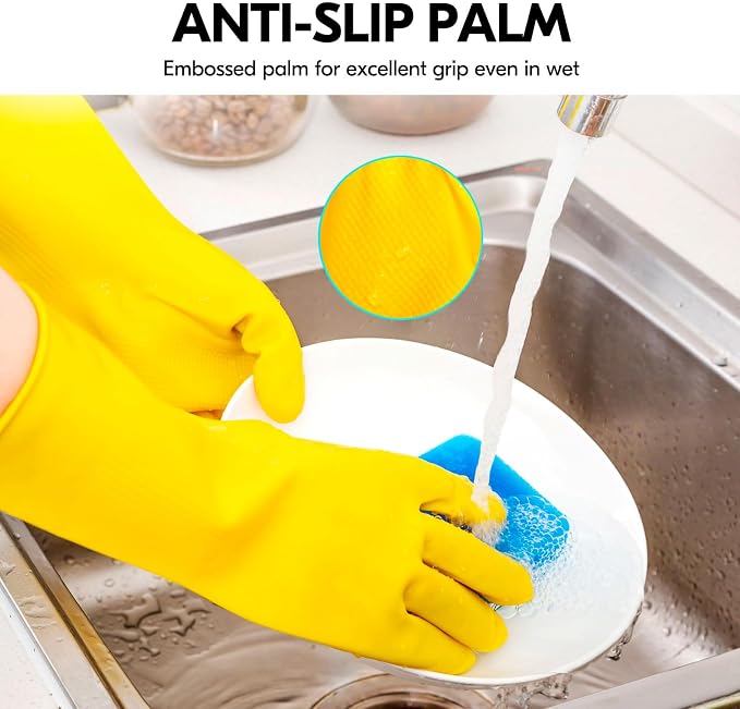 Vgo... Latex Reusable Household Gloves,Cleaning Gloves,Long Cuff (HH4601,M) | yellow,extra Thickness,kitchen,dishwashing,household,painting,gardening,pet care,car washing,bathroom,hair dyeing,laundry