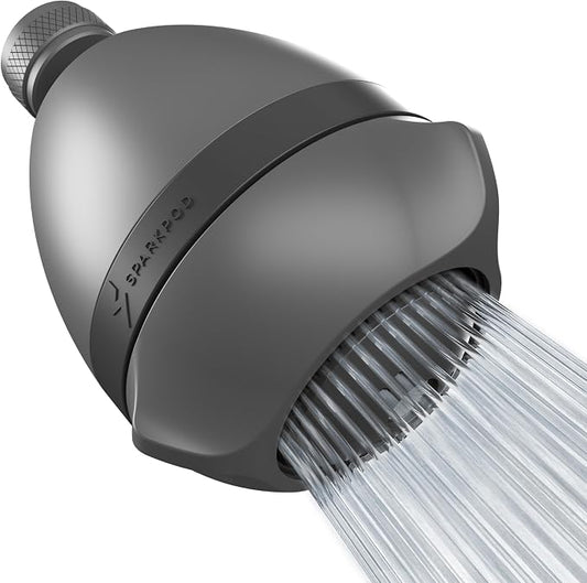 SparkPod High Pressure Shower Head, 3 Inch Fixed Showerhead, Charcoal Grey | Rain, Pulsating & Combo Modes, Helps Boosts Low Water Pressure, Anti-Clog Nozzles, Easy Install