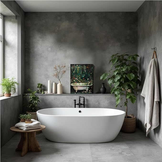 Framed Vintage Floral Bathroom Wall Art Set of 3, Dark Green Moody Flower Canvas Prints, Rustic Cottagecore Wildflower Paintings for Toilet Restroom Home Decor 12x16 inch