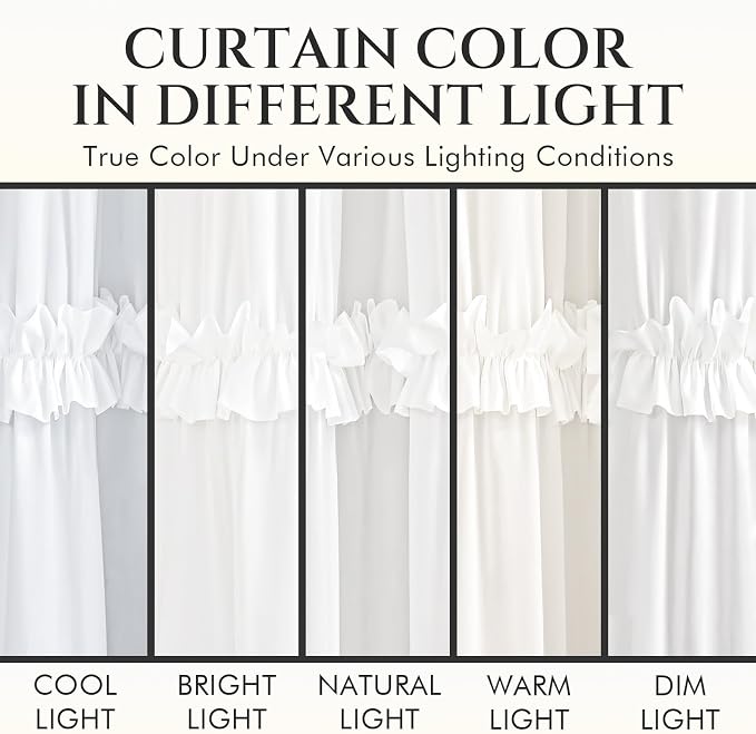 LIPA Extra Long Boho Shower Curtain Rustic Ruffle Shower Curtain with Ruched & Bow Vintage Farmhouse Shower Curtains for Bathroom Bohemian Bathroom Decor(White,72x84 Inches)