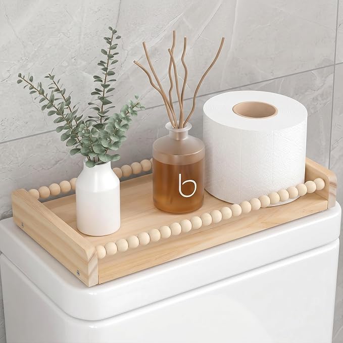 Novabright Toilet Paper Basket Holder 13 Inch Wood Bathroom Tank Tray Basket Back of Toilet Storage Toiletries Organizer for Bathroom, Living Room and Kitchen
