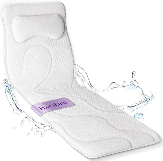 Full Body Bath Pillow for Tub, Luxury Bathtub Pillow | Full Back, Head and Neck Support, Quick Dry Bath Cushion, 168 Suction Cups, Bathtub Accessories for Gift, White