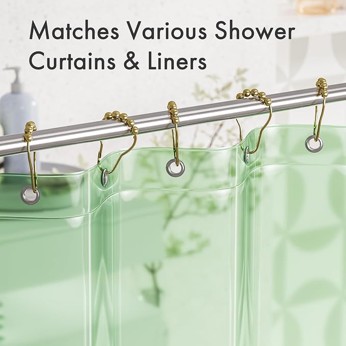 Shower Curtain Rings, Rust-Resistant Metal Shower Hooks Ring Shower Rings for Curtain Rolling Shower Curtain Hooks for Bathroom Shower Rod Shower Curtain Hangers, Set of 12, Gold
