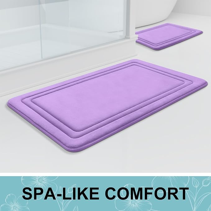 Grandaily Memory Foam Bath Mat Rug 24x16, Ultra Soft, Non-Slip and Absorbent Bathroom Rugs, Machine Wash Dry, Comfortable Bath Carpet for Bathroom Floor, Tub and Shower, Lavender